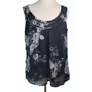 New York And Company Black & Grey Short Flowy Sleeved Women Top Size XL